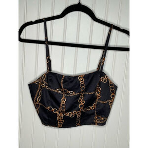Le Lis Gold Chain Link Print Satin Crop Top Small
